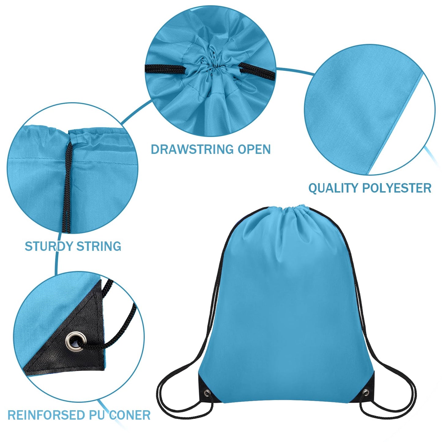 Grneric 10Pcs Drawstring Backpack Bulk Cinch Bag, Drawstring Bags Polyester for Gym Sports Beach Party Trip (Sky Blue)
