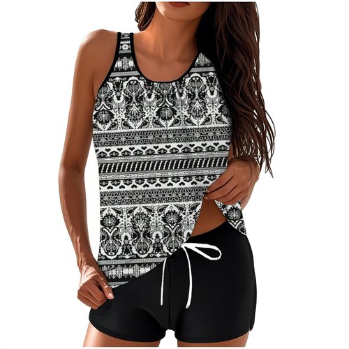 Tankini Swimsuits for Women Plus Size Modest Two Piece Bathing Suit Blouson Swim Tank Top & Boyshorts Swimwear