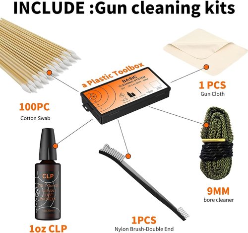Wokonl Bore Cleaner Gun Cleaning Kit for 9mm/.357/.38 Cal,Gun Cleaning Supplies with Gun Brushes, Gun Cloth,Cleaning Picks, Gun Cleaning Supplies Storge in a Plastic Toolbox
