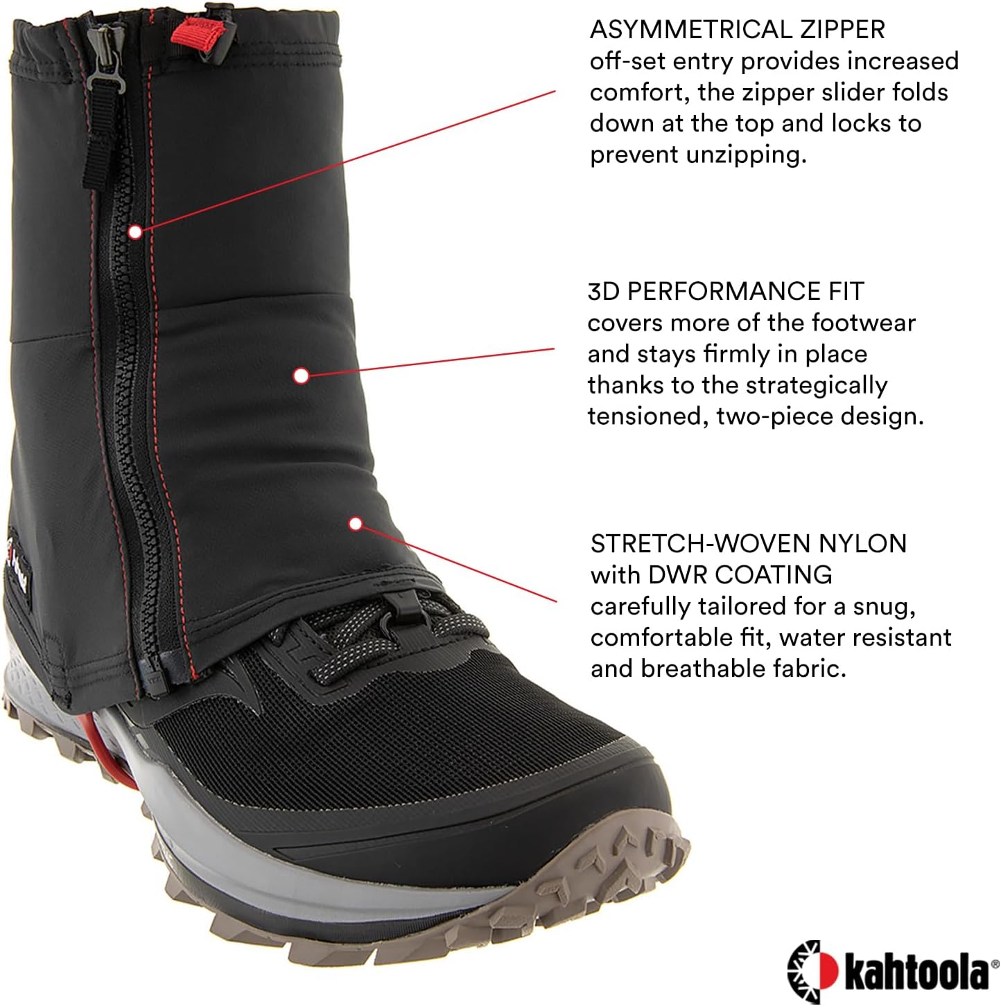 Kahtoola INSTAgaiter Mid Gaiters for Hiking, Trail Running, Mountaineering, Hunting, Rocky Terrain, Mud, Snow & Ice