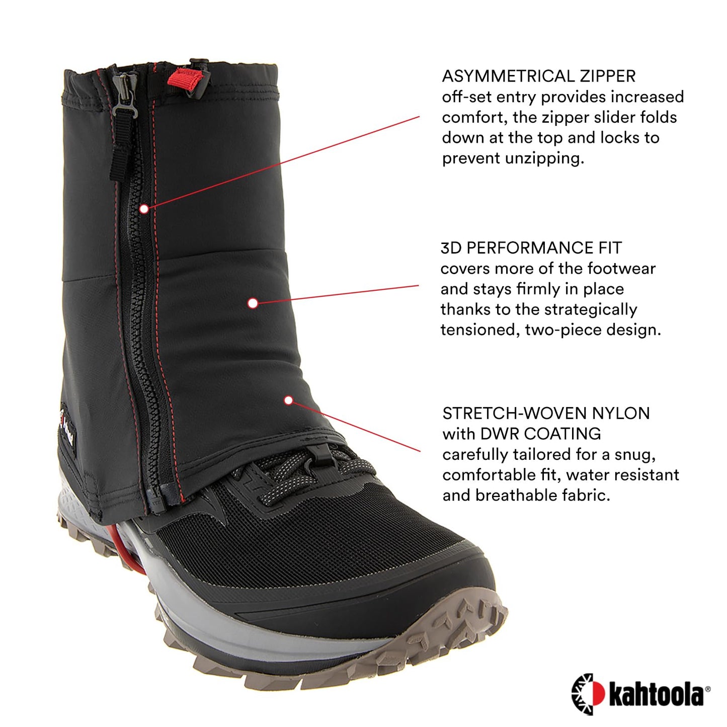 Kahtoola INSTAgaiter Mid Gaiters for Hiking, Trail Running, Mountaineering, Hunting, Rocky Terrain, Mud, Snow & Ice - Berry - Large|X-Large