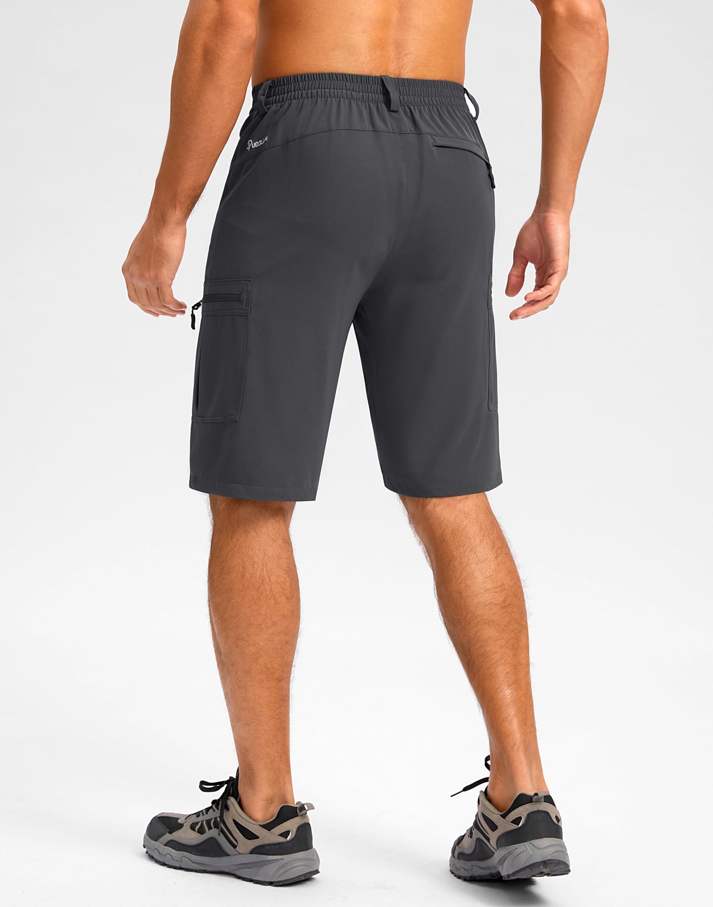 Pudolla Men's Hiking Shorts 11" Lightweight Cargo Work Shorts for Men Summer Travel Golf Casual Outdoor with 5 Pockets(Deep Grey X-Large)