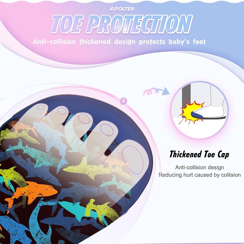 Beach Water Shoes for Kids - Non-Slip Aqua Socks with Colorful Shark Variation (Toddler 3.5-4.5)