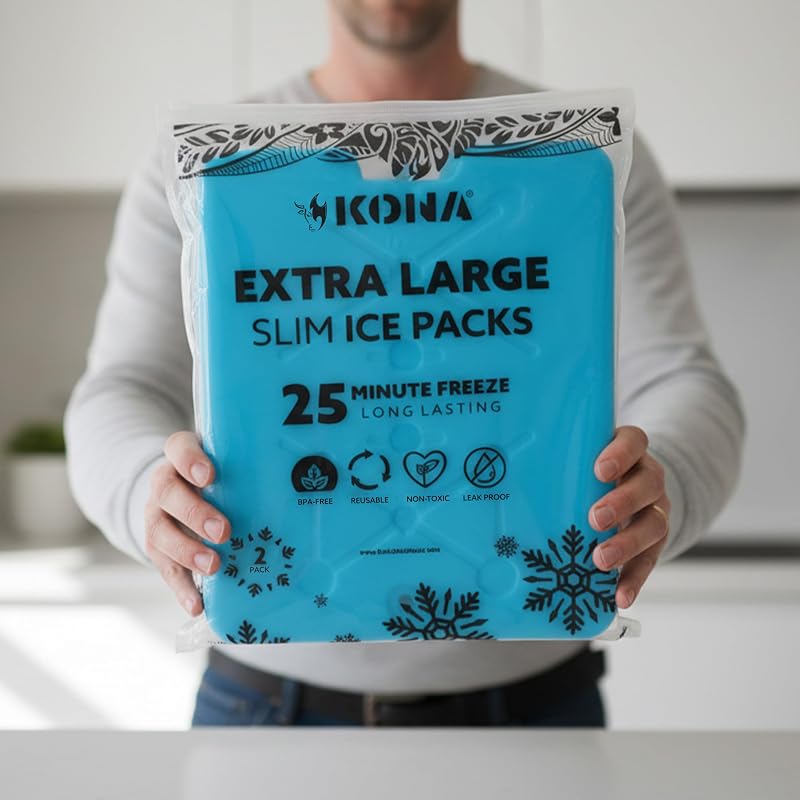 Kona XXL Ice Packs 4-Pack 13x10in - Reusable Slim Freezer Packs, Fast Freeze (-5°C)