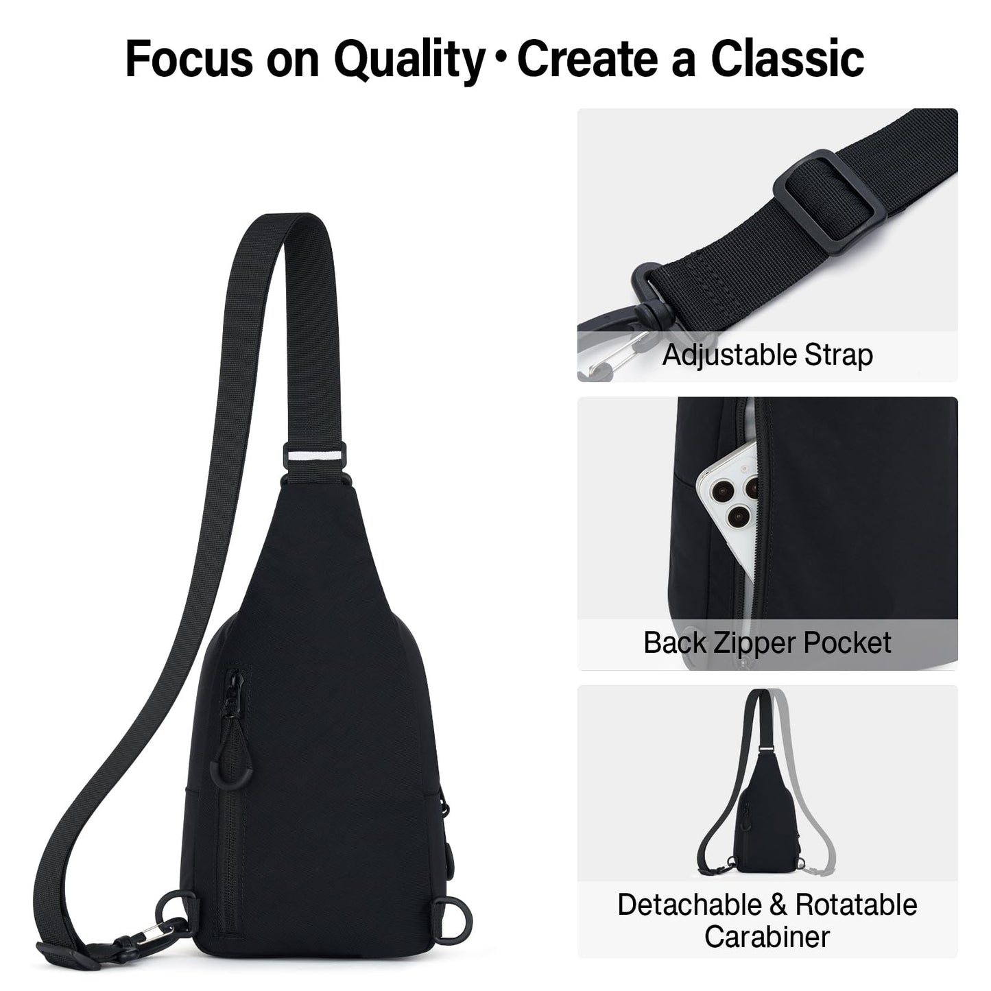 Hanke Crossbody Sling Bag for Women Men, Large Casual Cross Body Sling Bags, Lightweight Chest Bag for Outdoor Hiking Travel (Graphite Black)