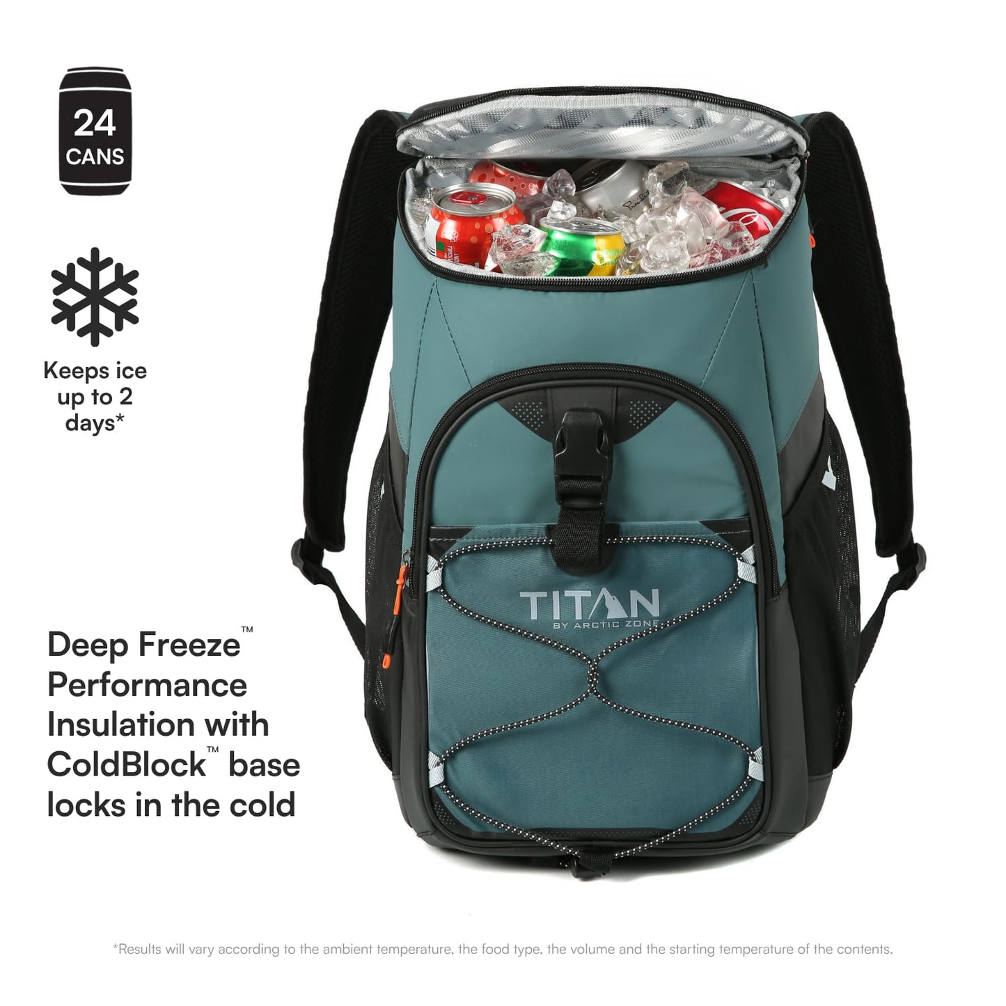 Titan by Arctic Zone Backpack Cooler, Insulated Soft Sided Bag with Leak Proof Lining and Padded Straps, for Lunch, Picnic, and Travel, 24 Can Capacity, Jungle Hunt