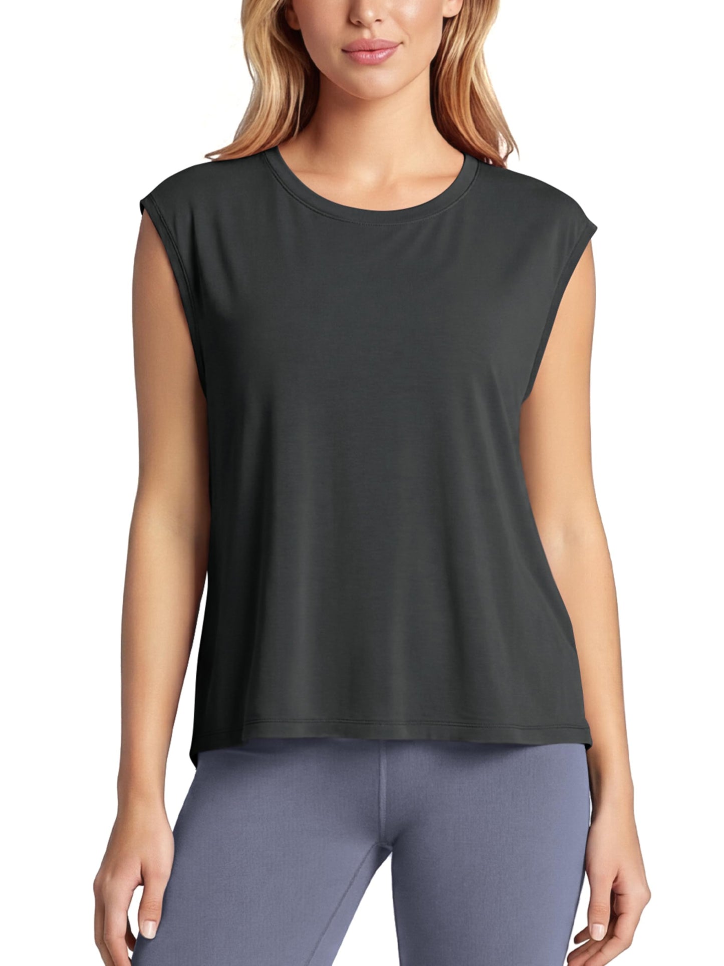 ODODOS Modal Soft Sleeveless Shirts for Women Crew Neck Yoga Tee Summer Flowy Workout Tank Tops, Black, Small