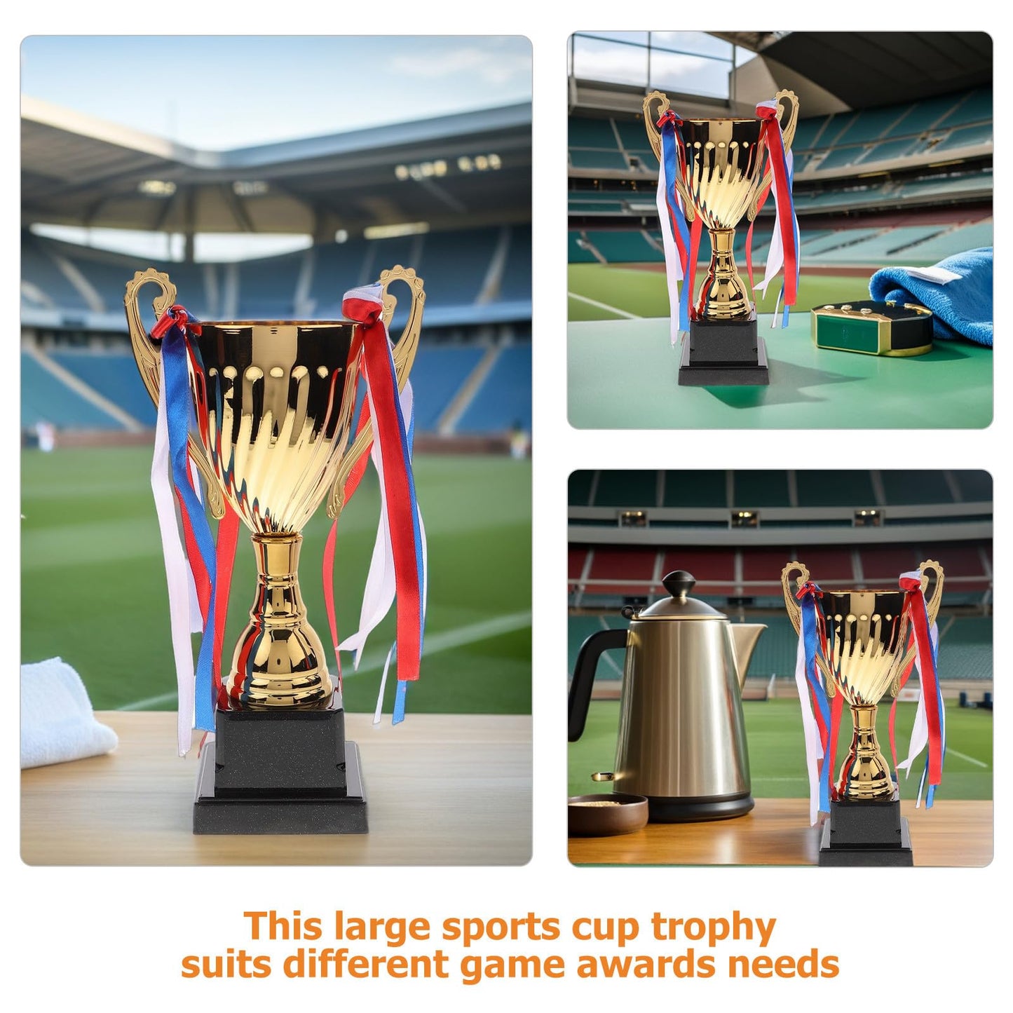NUOBESTY Sports Competition Trophy Cup 14.96In Metal Gold Trophy for Team Sports Awards Annual Achievement Prize for Soccer Football and School Tournaments