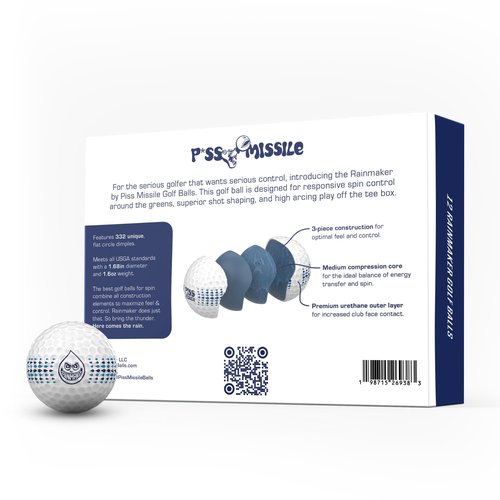 Rain Maker Golf Balls by P*ss Missile - Performance Spin, Control, Feel - 3-Piece Construction, Urethane Cover, Medium Compression Core - Shot Shaping & Tour Pro Workability (Dozen)