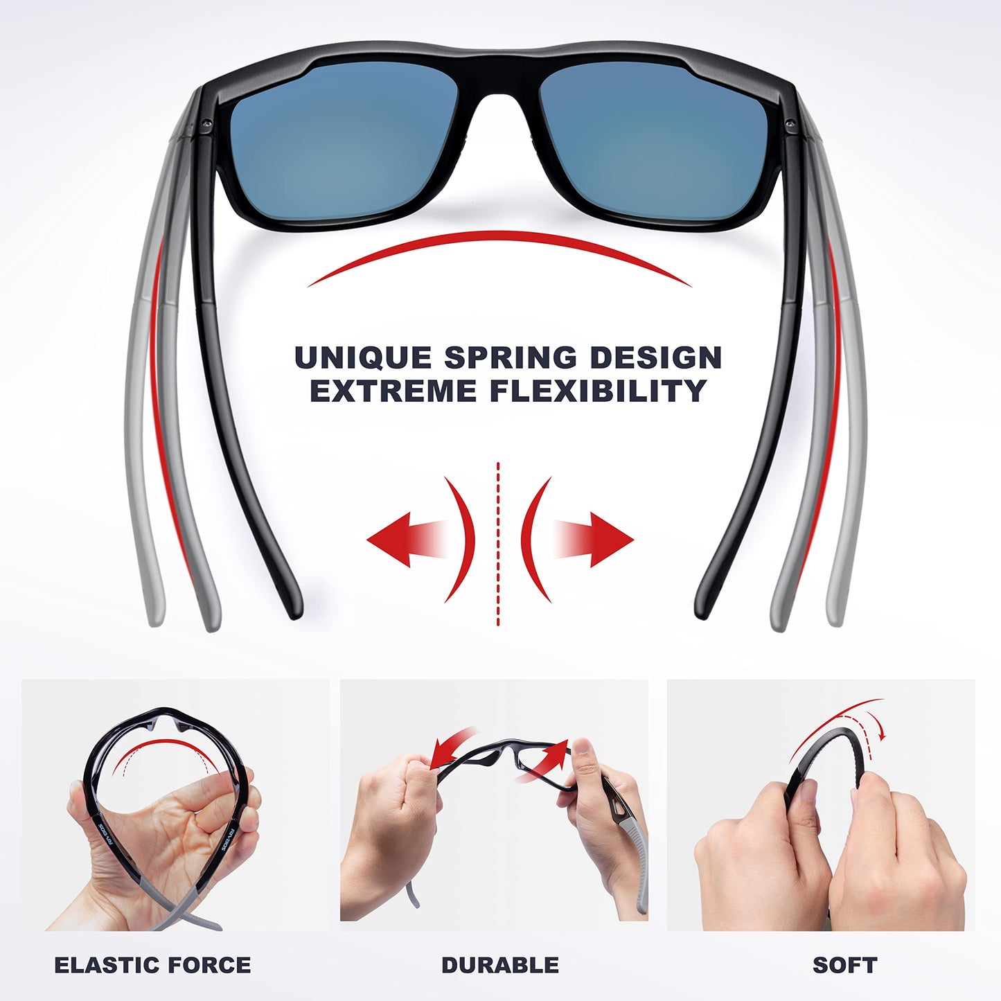 RIVBOS Womens Sunglasses Polarized TR90 Unbreakable Frame Sports Driving Fishing Cycling RB862-Black Ice Red Lens