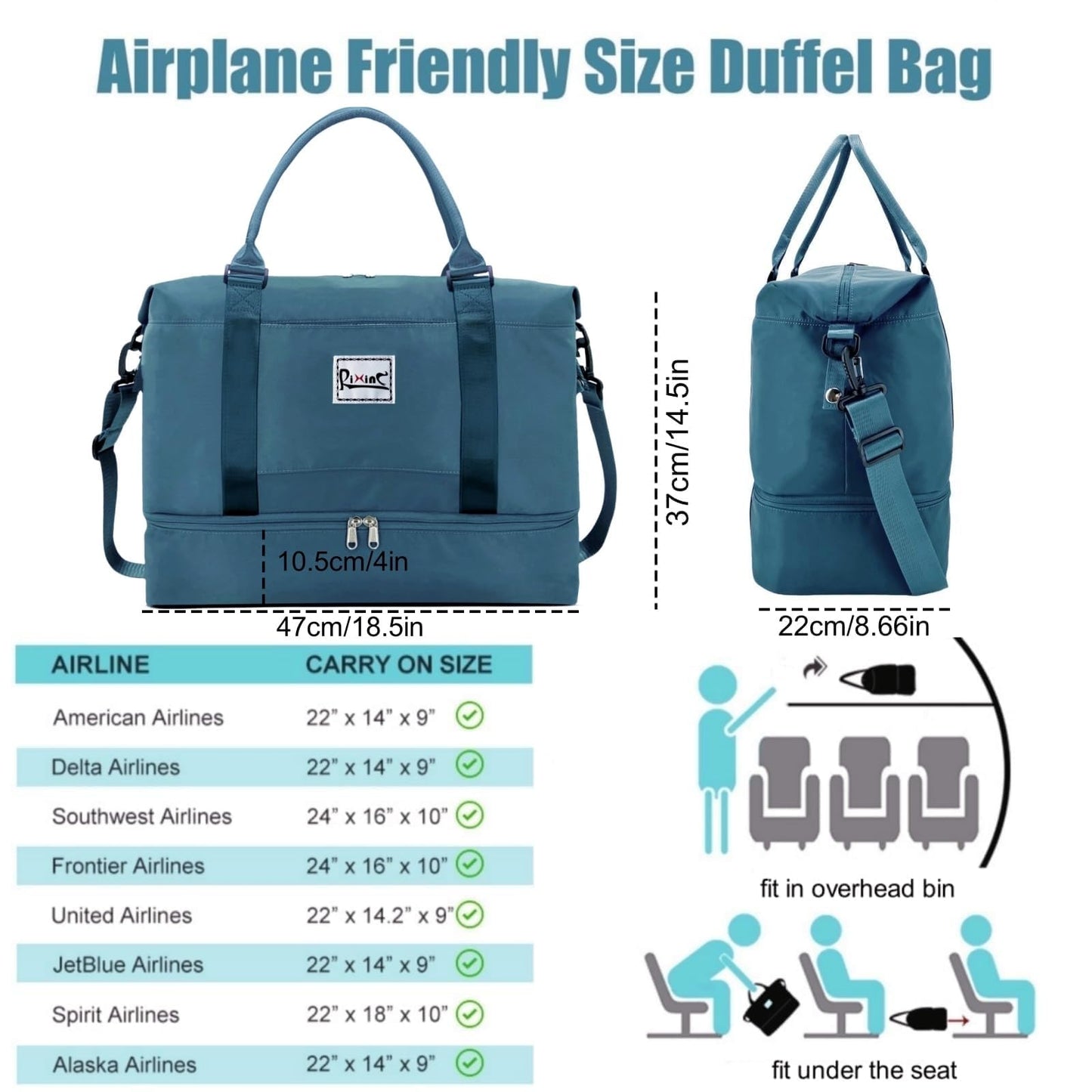 BELiXP Women Travel Duffel Bag, Carry on Weekender Overnight Bag for Women, Travel Tote Bag with Shoe Compartment & Wet Pocket, Lightweight Travel Bag for Vacation Sports Gym (Peacock Blue, L)