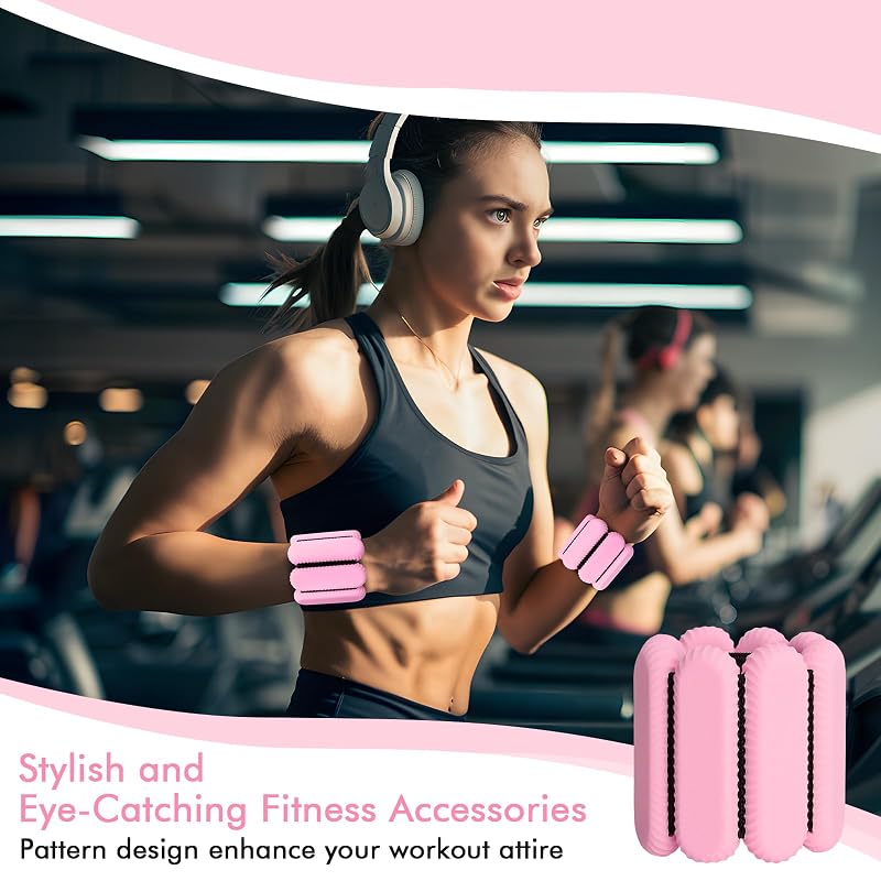 Pink Adjustable Wrist Ankle Weights 2 lb Set for Men Women - Silicone Comfort Fitness