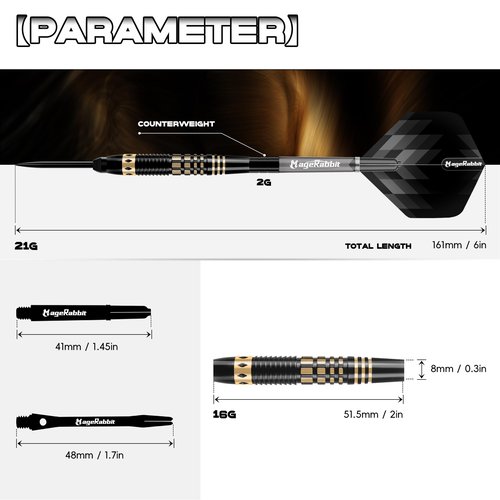 MageRabbit Professional Steel Darts Set,Copper Barrel,Metal Tip Darts with Dart Carrying Case +Extra Flight+ Alum Shafts+Dart Tools. Metal Darts,Steel Tip Darts for Dartboard
