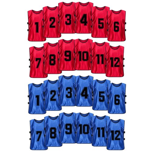 MTTYYD Scrimmage Training Vest Team Sports Pinnies Reversible Numbered Soccer Team Pennies Kids Youth Adult Jerseys (24 Pack) L-Red,Blue