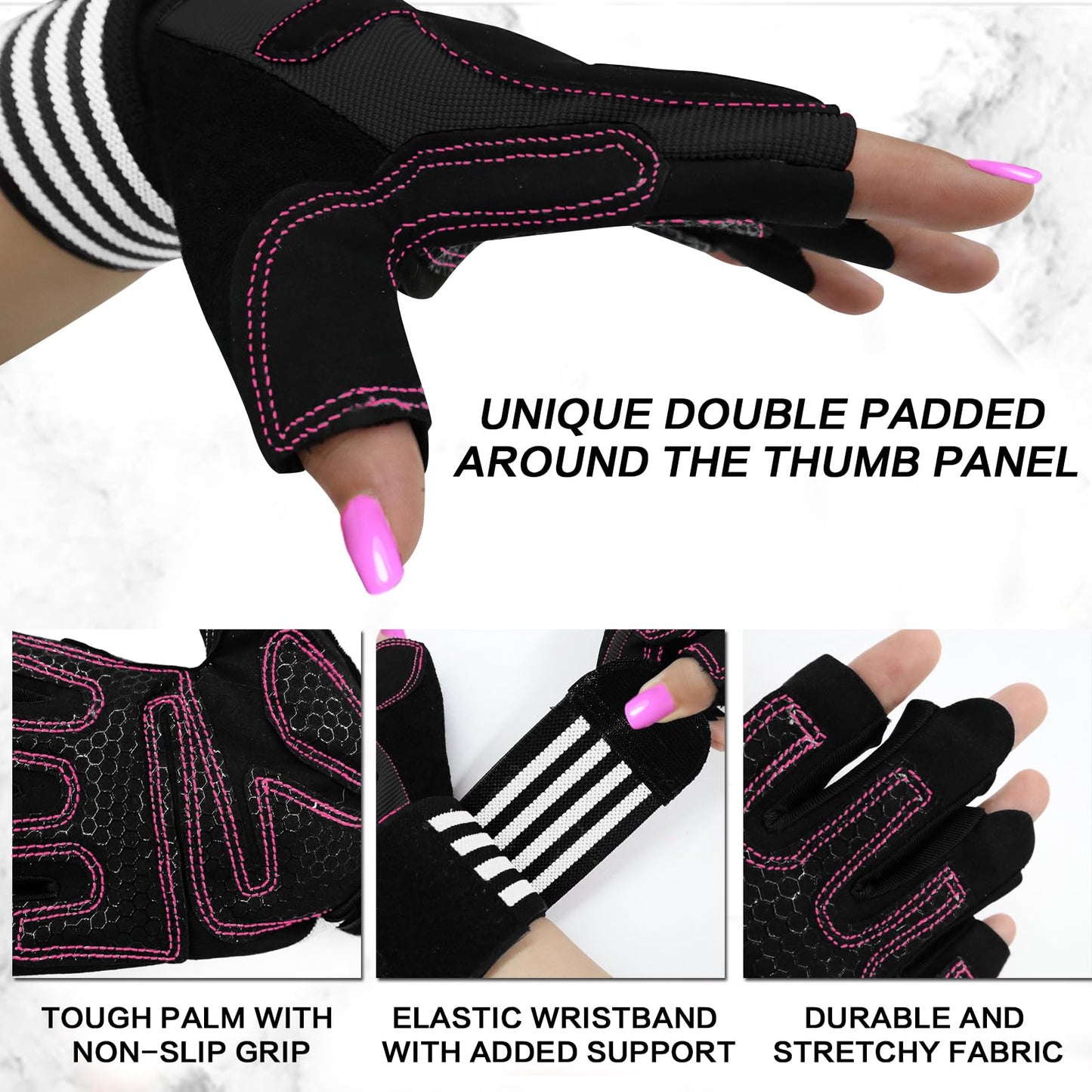 Weight Lifting Gloves for Women Gym Workout with Wrist Support,Padded Half Finger Gloves for Fitness Exercise