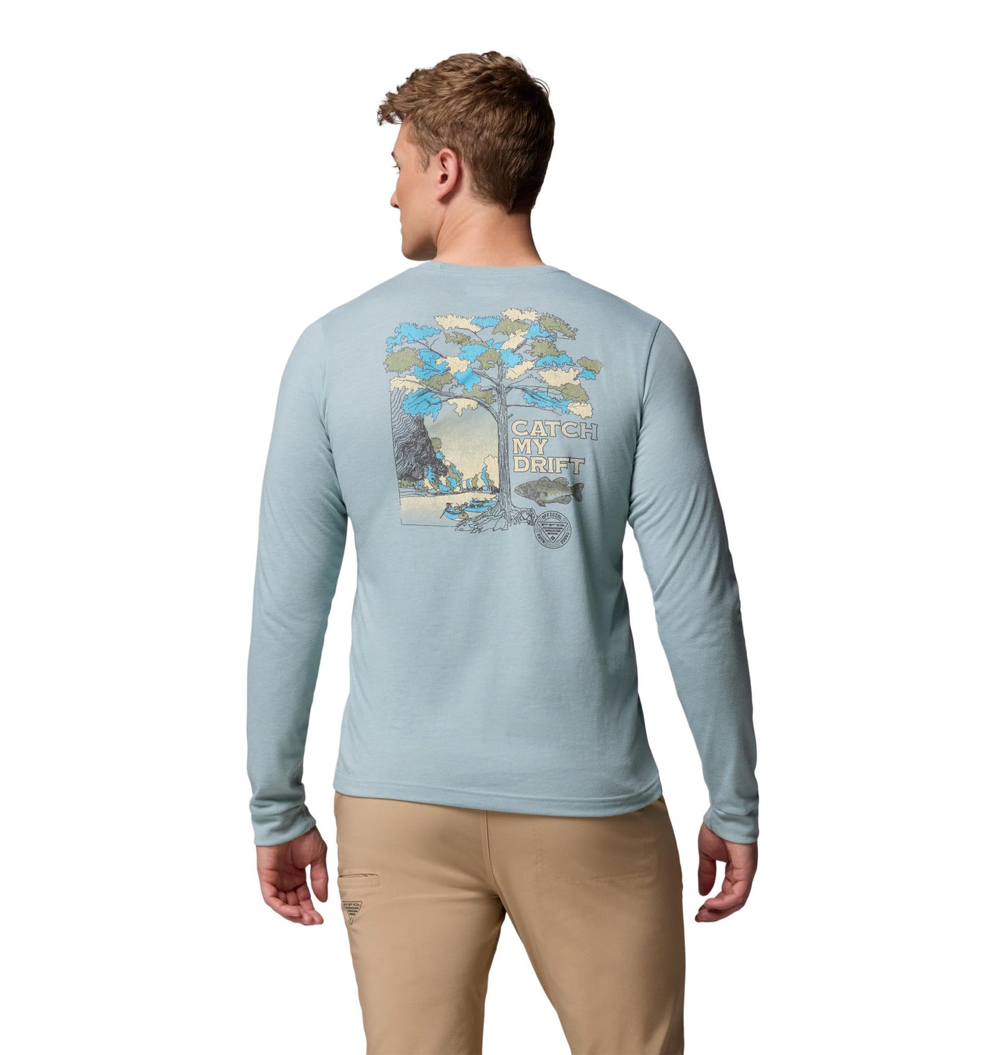 Columbia Mens PFG Uncharted Graphic Tee Long Sleeve, Crushed Blue Heather/Guadalupe Drift, X-Large