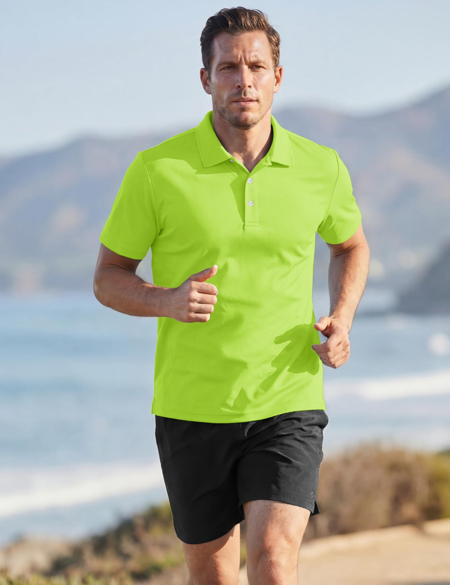 TACVASEN Mens Golf Shirt Dry Fit Mens Polo Shirts Short Sleeve Performance Golf Polos for Men with Collar Work Shirts Neon Green, S