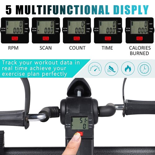 URRED Pedal Exerciser Stationary Under Desk Mini Exercise Bike- Hand, Arm & Leg Exercise Peddling Machine - Low Impact, Adjustable Fitness Rehab Equipment for Seniors (Black)