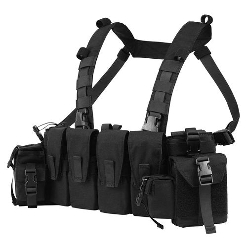 VOTAGOO Tactical Chest Rig with 5.56/7.62 Magazine Pouches MOLLE System, 500D Nylon Tactical Vest for Hunting Airsoft Outdoor（Black）