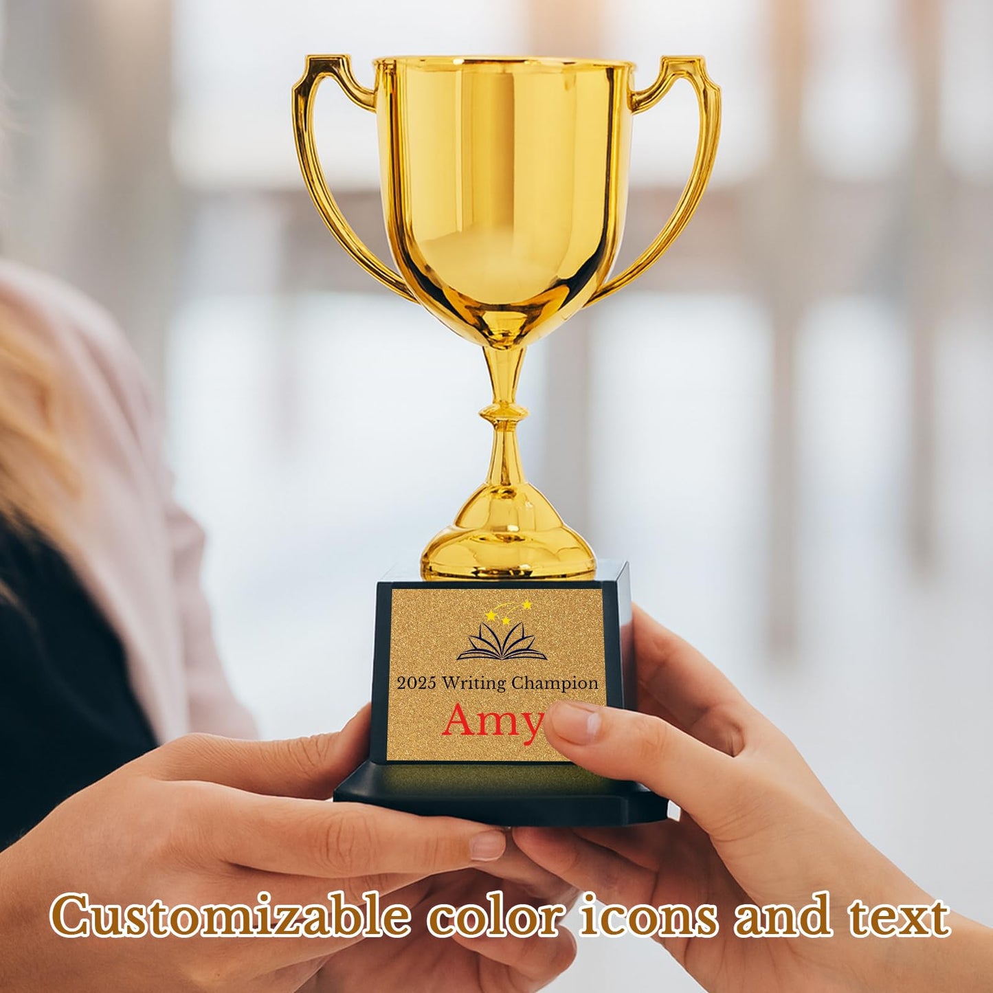 Overket Customizable Trophy - 7.5" Gold ABS Plastic, Personalized Trophy, Perfect for Sporting Events, Family Events, and Office Contests | Beautiful and Durable Display Gift