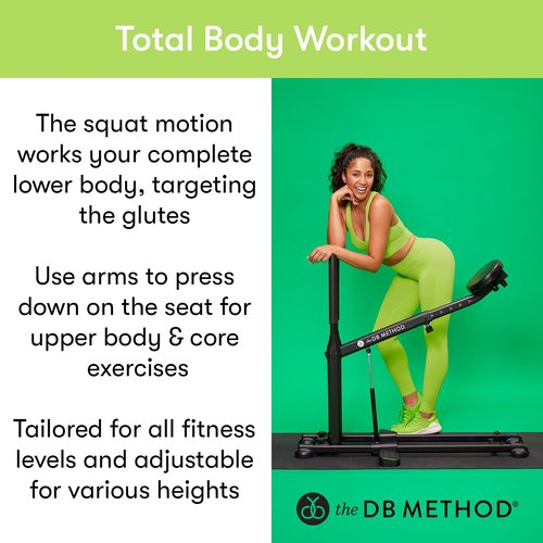 The DB Method Squat Machine with Phone Mount, Workout Equipment for Home Gym, Exercise Leg and Glutes, Low Impact Lower Body Fitness Workouts, Training for Total-Body, Easy Setup, Foldable for Storage
