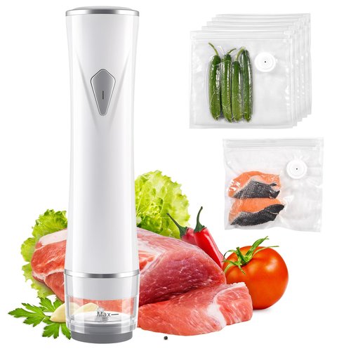 Electric Mason Jar Vacuum Sealer Kit, Cordless Handheld Sealer for Wide Mouth & Regular Mouth Mason Jars, Portable Food Storage and Canning (White Vacuum Sealer + 30 Bags)