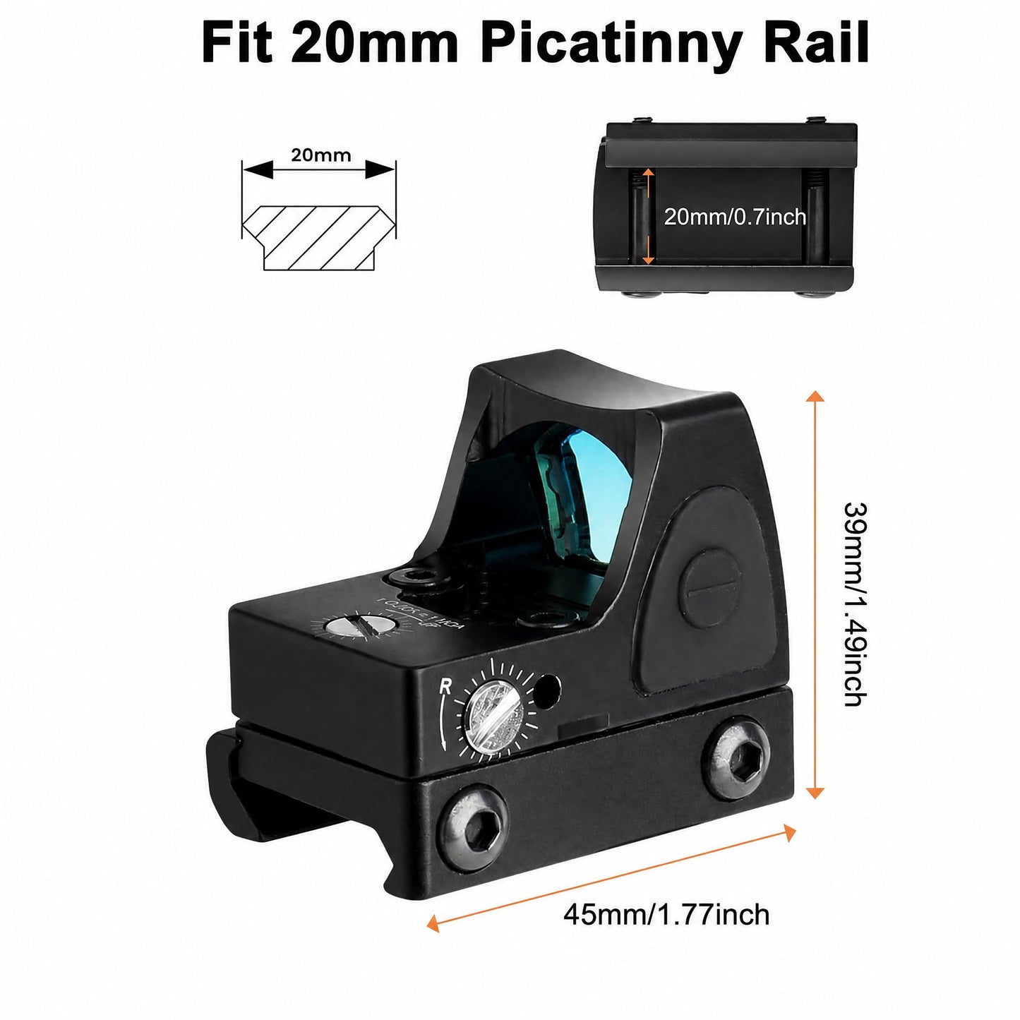 Gotical RMR 3MOA Red Dot Sight Scope Adjustable Brightness for Glock with 20mm Picatinny Mount and MOS Plate for Pistol Handgun