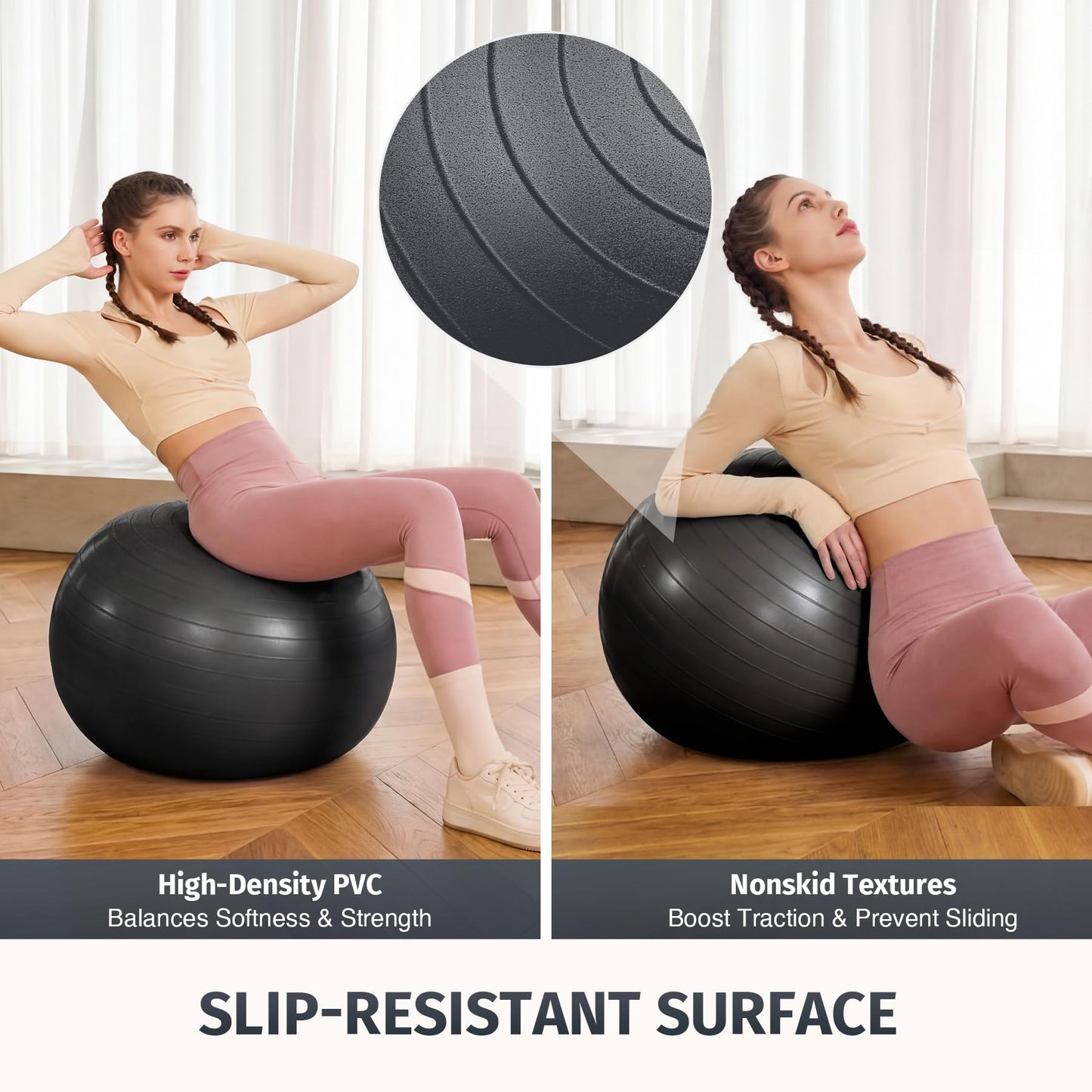 ZELUS Half Balance Ball Trainer, 23 inch Half Exercise Ball with Nonslip Base, 330lbs Cap Half Yoga Ball with Resistance Bands & Foot Pump, Extra Ball Included, Strength Fitness Ball for Home Gym