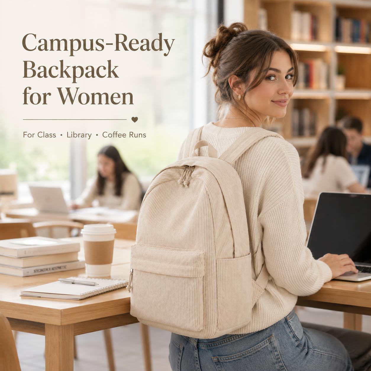 BTOOP School Backpack for Teens Large Corduroy Bookbag Lightweight 15.6 inch Laptop Bag for Girls Women Casual High School College