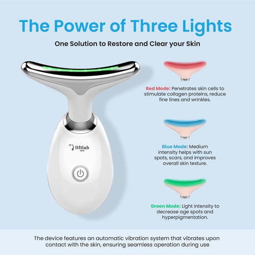 LiftLab Skin Sculptor - 3-in-1 LED Light Facial and Neck Massager - Rejuvenation, Relaxation & Firmness - Red, Blue & Green Light Modes - Portable, Ergonomic Design for Home Skincare