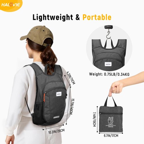 HALOVIE Small Hiking Backpack 10L Packable Lightweight Daypack Foldable Travel Back Pack for Women Men(Black)