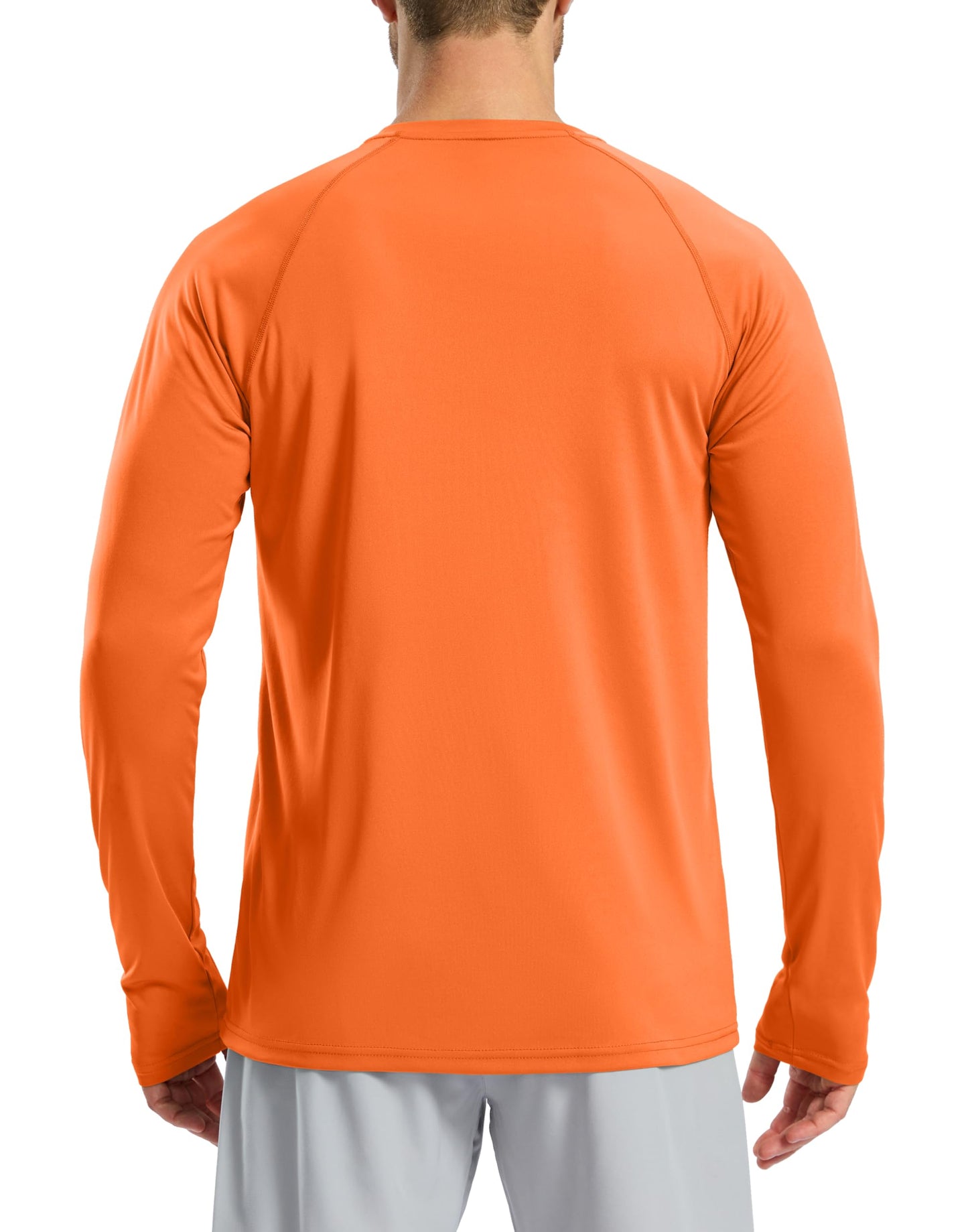 Pudolla Mens Long Sleeve Shirts UPF 50+ UV Sun Protection Athletic Shirts for Hiking Running Workout Rash Guard(Orange L)