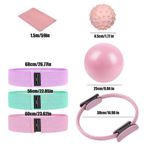 Pilates Essentials Kit for Women, Pilates Equipment, for Home Workouts with Ring and Ball Set, 3pcs Booty Bands, Yoga Bands for Stretching, Fascia Ball, Yoga Socks (Black)