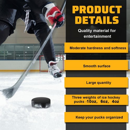 6 Pack Rubber Ice Hockey Pucks Weighted 10oz Lightweight 4oz Official Regulation Weight 6oz Training Puck Diameter 3" Thickness 1" with Mesh Carrying Bag for Stick Handling Training Drills