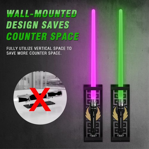 TOPNEW Lightsaber Stand Wall Display, Vertical Lightsaber Holder Wall Mount, Wooden Light Saber Wall Display Rack Suitable for Swords, Light Saber, Gift for Lightsaber Collectors (Wooden, Black 02)