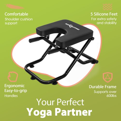 BODY RHYTHM FoldableYoga Headstand Bench, Yoga Inversion Chair, Headstand Trainer for Relieve Stress, Improve Sleep & Digestion and Strength Training, Ideal for Home Workout, Fitness and Gym (Black)
