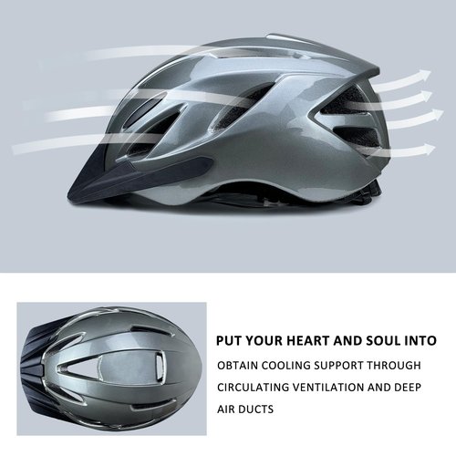 AISSTXOER Adult Bike Helmet for Men Women & Ages 14+ (58-62cm) - Ultra-Lightweight 240g, Snap-On Visor & Moisture-Washable Lining, Adjustable Side/Chin Straps CPSC Certified Cycling Helmet (Titanium)