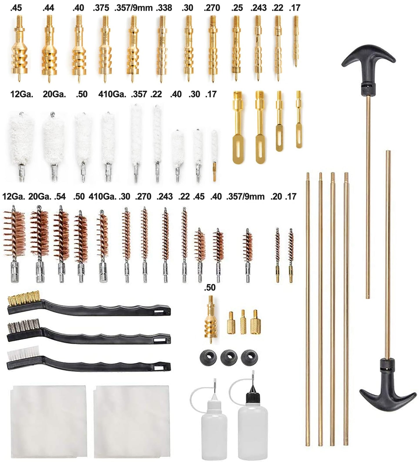 GLORYFIRE Gun Cleaning Kit Universal for Guns, Gun Brushes for Pistol, Handgun, Shotgun, Elite Brass Rods and Wire Rope, Hunting Gear Gun Accessories for Men(Brass Jags Set)