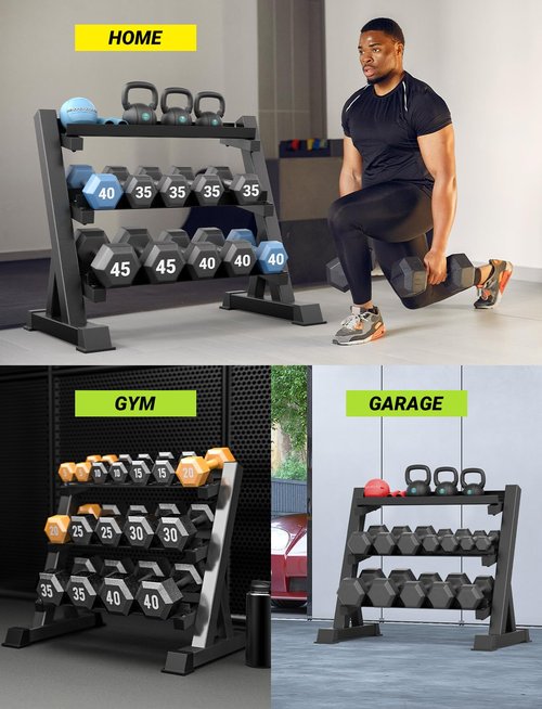 YOLEO Dumbbell Rack - 3 Tier & 5 Tier Compact Weight Rack for Dumbbell, Kettlebell, Barbell, Heavy Duty Weight Storage Organizer, Space-Saving Dumbbell Storage Stand Holder for Home Gym - 1100LBS Capacity (Rack Only) (Classic 3-Tier)