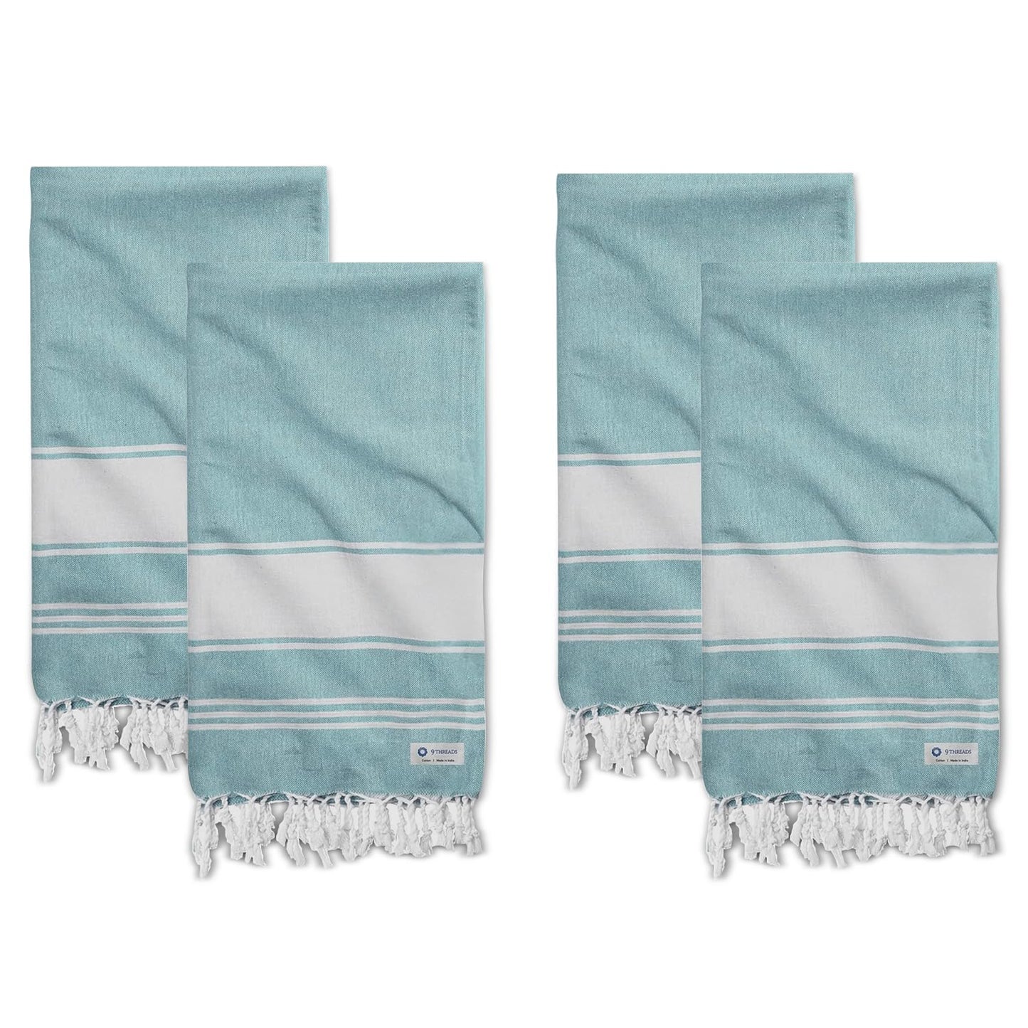 9Threads Cotton Turkish Beach Towel with Towels Oversized 36"x72" Pool Absorbent Extra Large Quick Dry Sand Travel Towel (Green, 4 Pack)