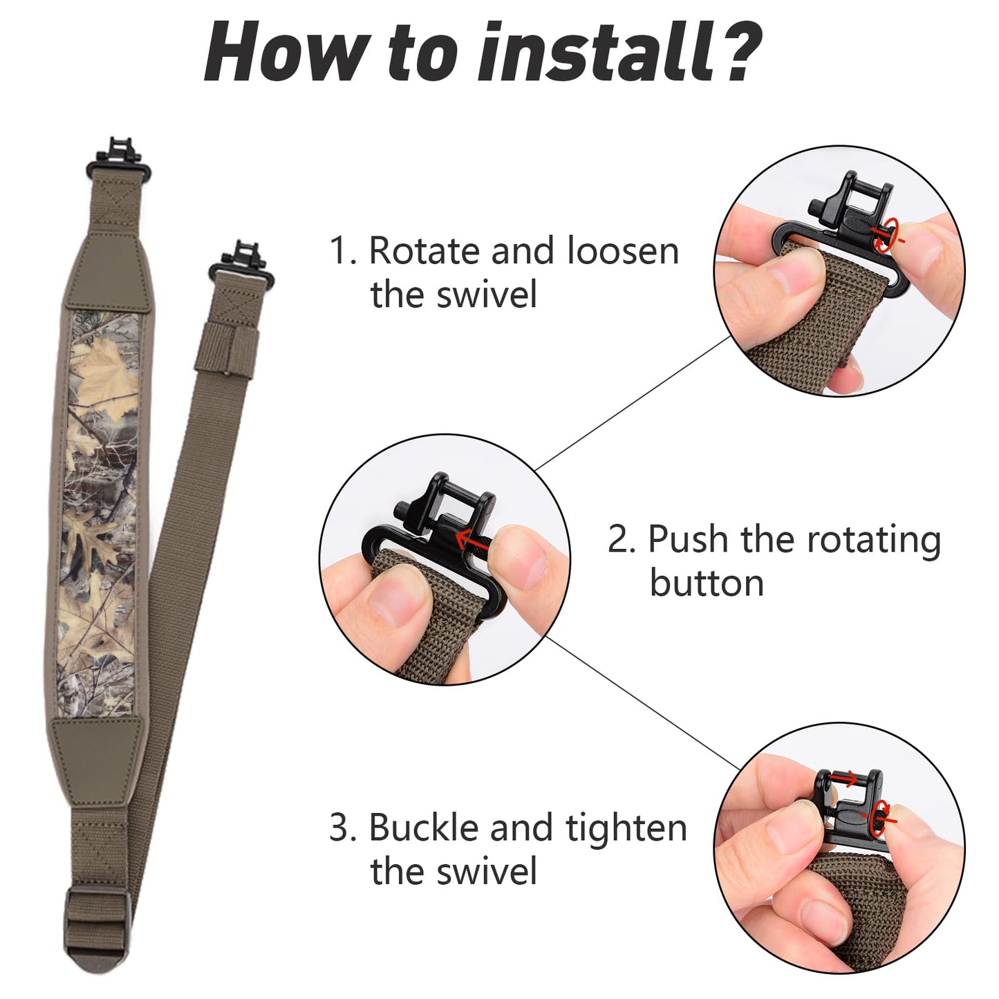 BOOSTEADY Two Point Gun Sling with Swivels,Durable Shoulder Padded Strap,Length Adjustable Gun Strap
