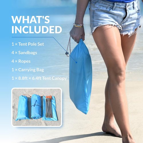 OUTELY Beach Tent Sun Shelter with UPF50+ Protection, One-Person Setup, Wind-Supported & Sandbag Stable, 7.5ft Tall, Portable Beach Shade Canopy for 3-6 People, Ocean Blue