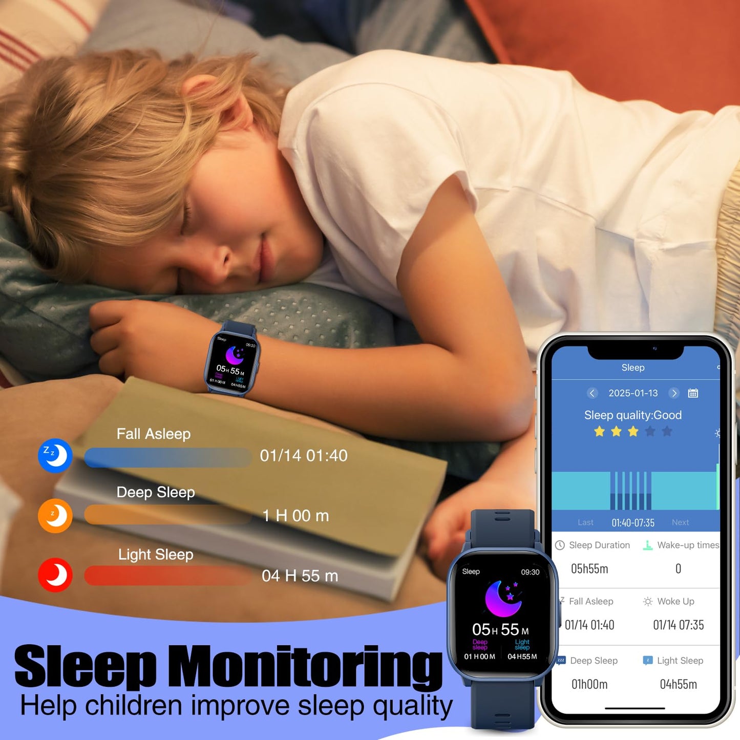meoonley Kids Watch for Girls Boys with IP68 Waterproof, Girls Watch with 19 Sports Modes, Sleep Tracking, Pedometer, Stopwatch, Kids Activity Tracker Birthday Gifts for Boys Age 6-15 Years Old