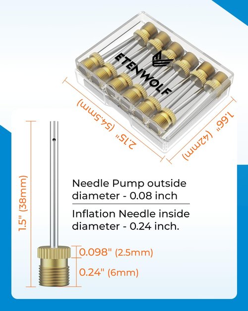 ETENWOLF 12 Pack Brass Ball Pump Needles, No Break Heavy Duty Air Pump Needles for Balls with Storage Case, Compatible with Hand Pump and Electric Pump, Stainless Steel Body