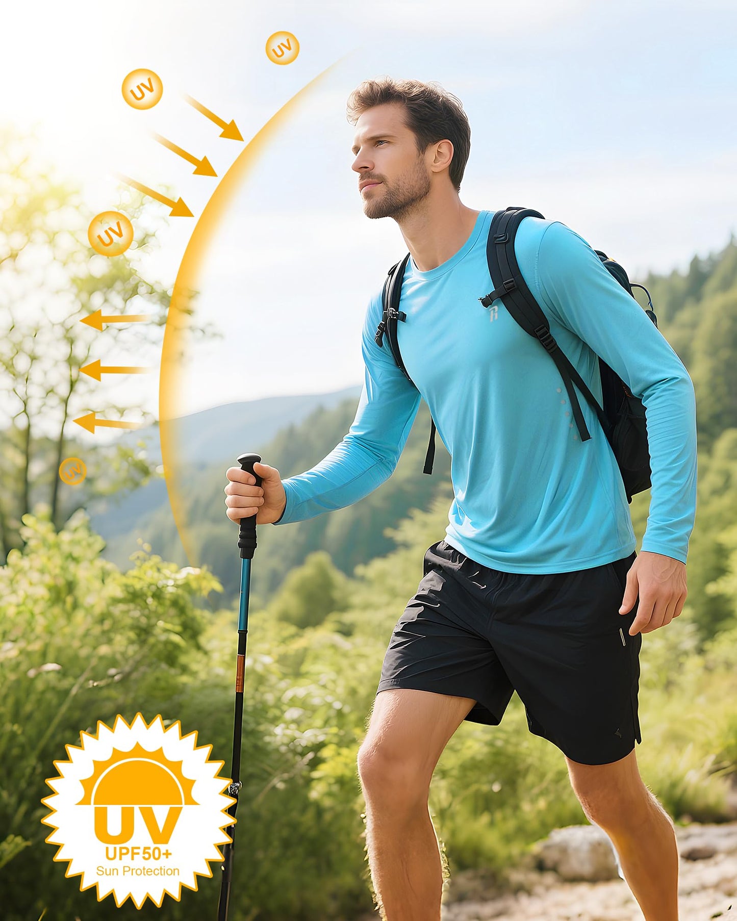 Runhit Men's UPF 50+ Sun Protection Shirts Long Sleeve UV Swim Shirt Fishing Hiking Running Rash Guard Quick Dry Lightweight White L