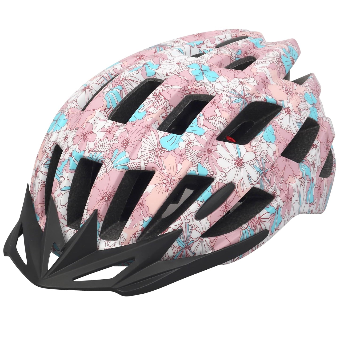 Adult Bike Helmets, Adjustable Mens Womens Bicycle Helmet, Lightweight Road Mountain Cycling Safety Sports Helmets with Detachable Visor Pink Flower L