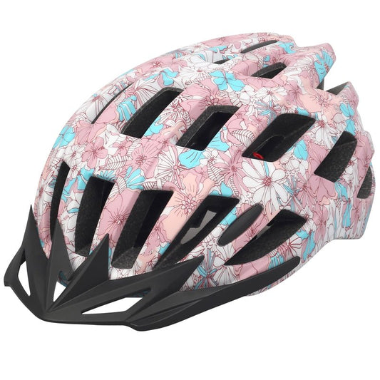 Adult Bike Helmets, Adjustable Mens Womens Bicycle Helmet, Lightweight Road Mountain Cycling Safety Sports Helmets with Detachable Visor Pink Flower L