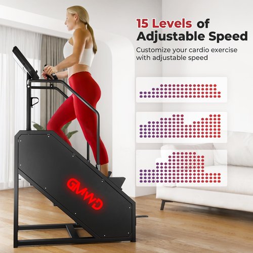 GMWD Stair Stepper Machine, Commercial Grade Stair Climber, 15 Resistance Levels, 441 LBS, 24-164 Steps/Min, LED Display