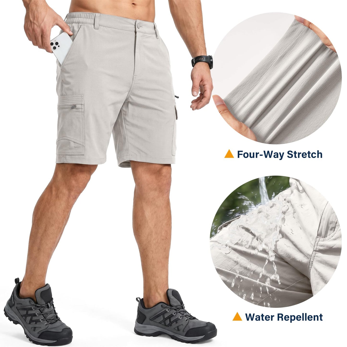 Jessie Kidden Mens Outdoor Casual Expandable Waist Lightweight Water Resistant Quick Dry Fishing Hiking Shorts (6222 Beige Apricot 38)