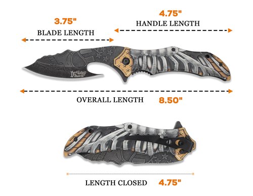 Snake Eye Tactical "Dark Fantasy Blades Heavy Duty 8.5-Inches Every Day Cary Hunting, Camping Folding Pocket-Folding EDC Knife (Gold)